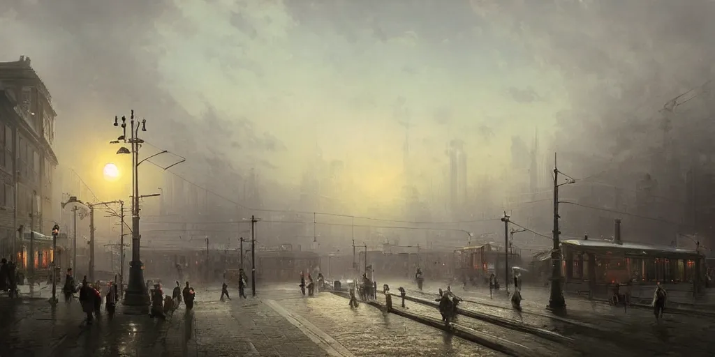 Image similar to 2 0 4 5 train station city landscale, concept art, illustration, highly detailed, artwork, hyper realistic, in style of ivan aivazovsky