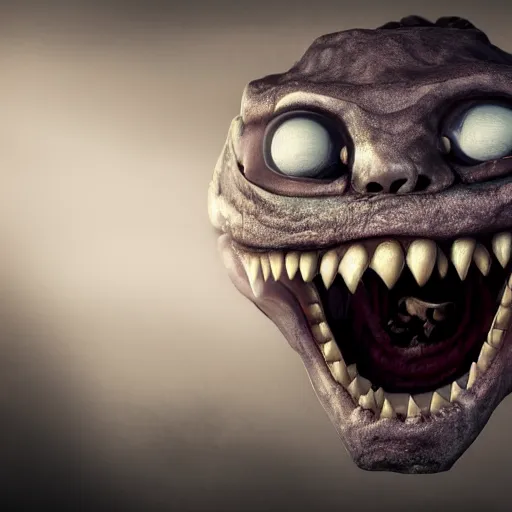 Image similar to monster with a very toothy smile, 8 k, shallow depth of field, moody lighting, ultra high detail, concept art,