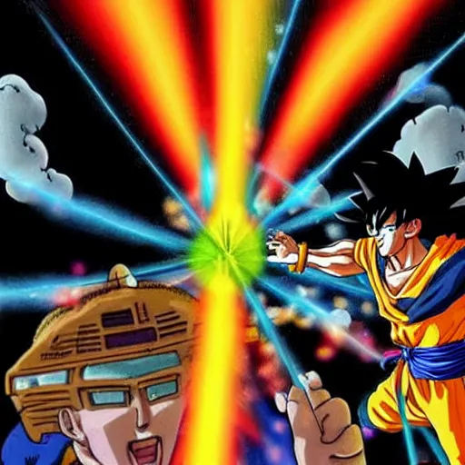 Image similar to John Lennon firing a Kamehameha energy blast, dragon ball Z