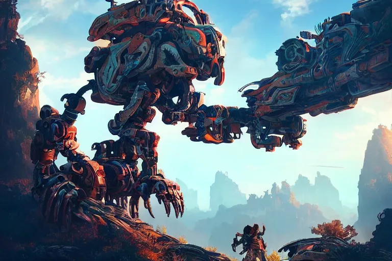 Image similar to thunderjaw machine mecanical creature robot of horizon forbidden west horizon zero dawn radiating a glowing aura global illumination ray tracing hdr fanart arstation by ian pesty and alena aenami artworks in 4 k