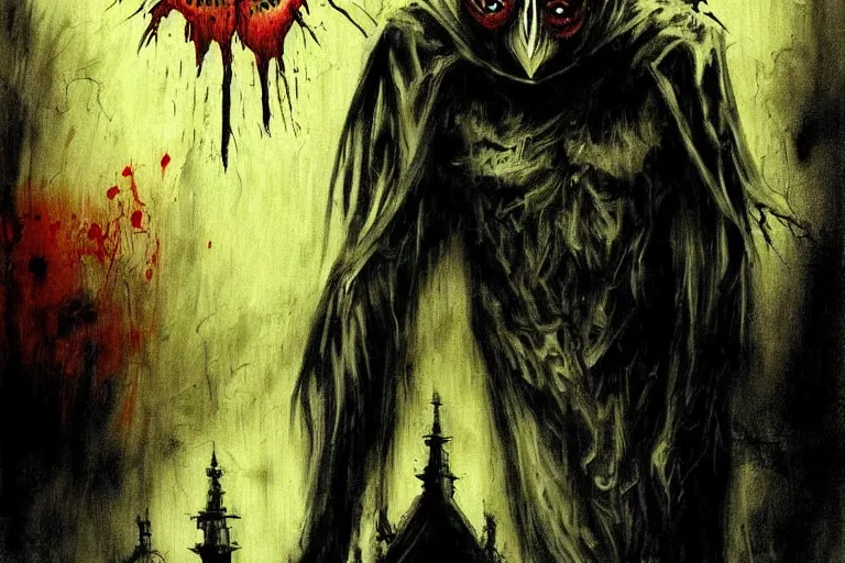 Image similar to mad horror painting of mothman by ben templesmith