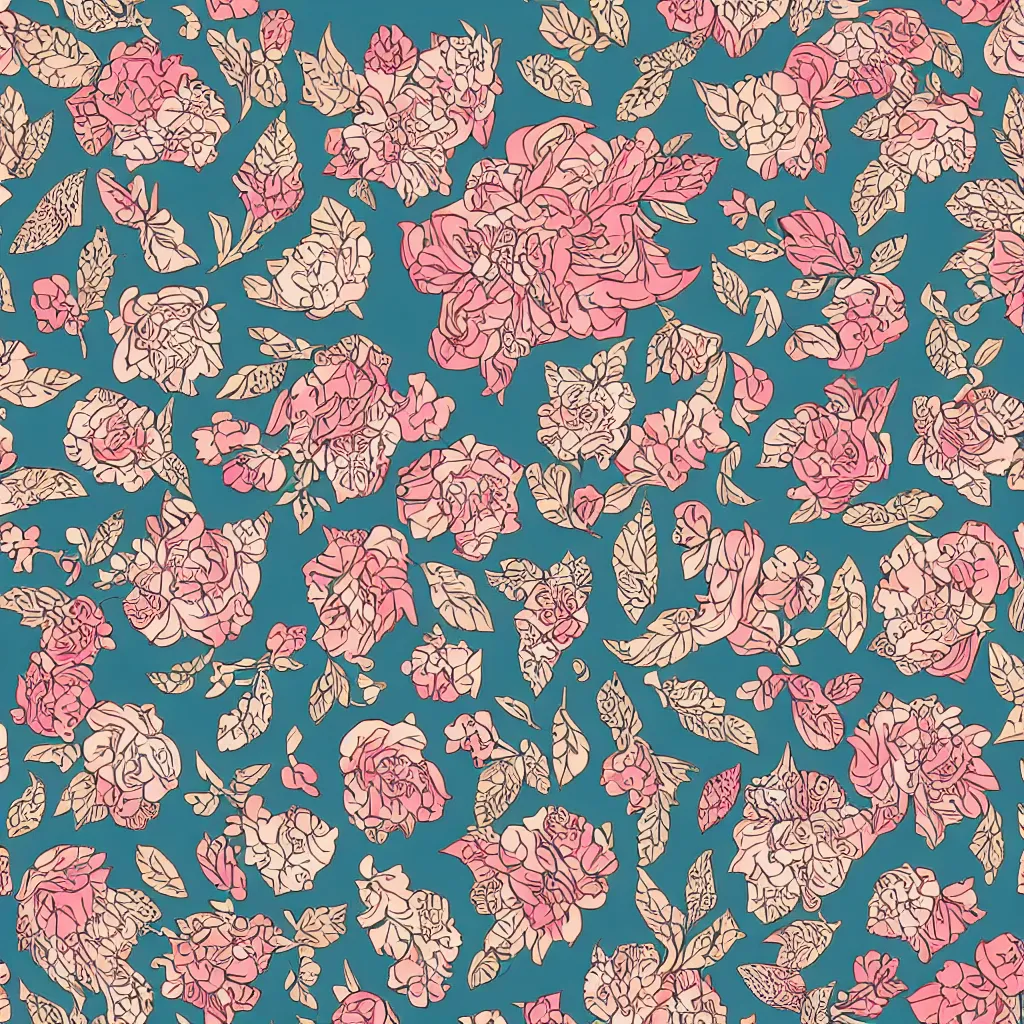 Prompt: ornate decorative floral pattern, seamless, digital asset, line art, watercolour, pretty flowers, leaves, cluttered, photorealistic, pbr, 8 k, 3 0 0 dpi, in the style of cath kidston, emma bridgewater and paperchase - n 9