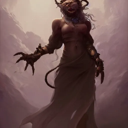 Image similar to anthropomorphic lioness witch casts a swirling spell, DnD character art portrait, DeviantArt Artstation, by Jason Felix and Peter Mohrbacher and Ross Tran and Greg Rutkowski, behance HD, detailed matte fantasy painting, cinematic lighting