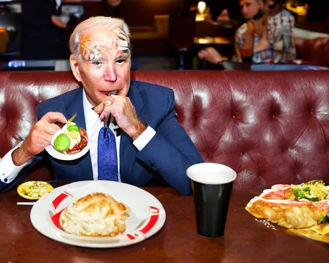 Image similar to a photo of joe biden eating at the applebee's