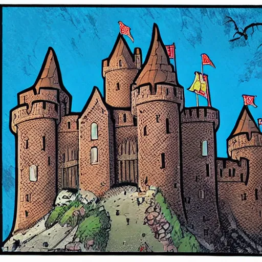 Image similar to medieval castle, by marvel comics