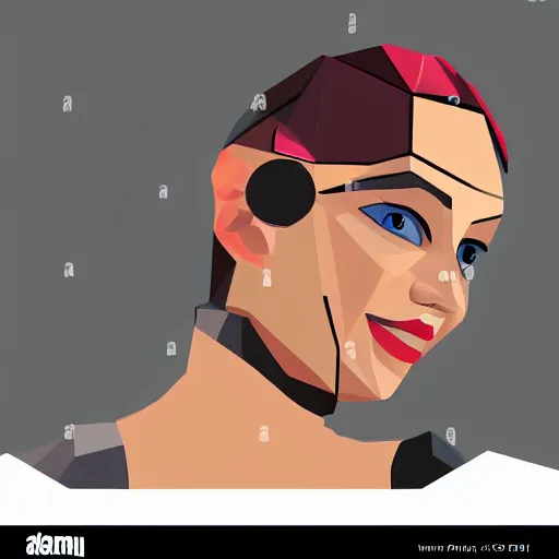 Image similar to vector art of a futuristic corpoate cyborg woman from india smirking, low poly, vector art