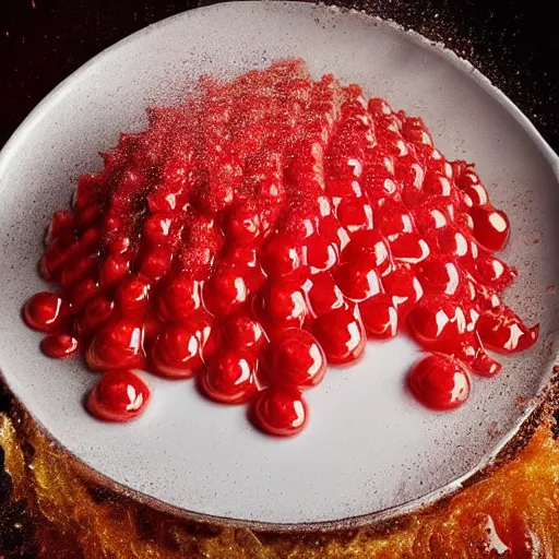 Image similar to honey splashing on crimson - black fork, hyper realistic, award winning slow - motion food photography