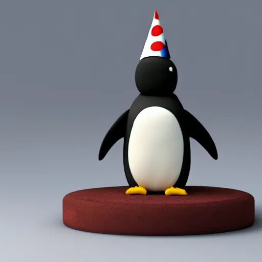 Prompt: birthday cake in the shape of a penguin. 3 d render