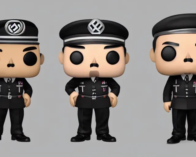 Image similar to full body 3d render of adolf hitler in nazi uniform as a funko pop, packaging, studio lighting, white background, blender, trending on artstation, 8k, highly detailed