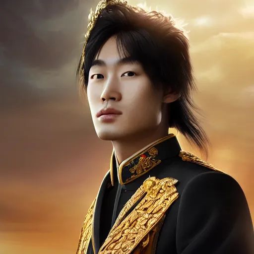 Prompt: a portrait of a young handsome Chinese prince, long black hair, golden eyes, elegant, intricate, backlit, incredible lighting, strong rim light, subsurface scattering, epic beautiful landscape, cherry trees, highly detailed, god rays, digital painting, by Heise Jinyao, Heise-Lian Yan Fang, Feimo, Rossdraws, HDRI, vivid colors, high contrast, 8k resolution, photorealistic