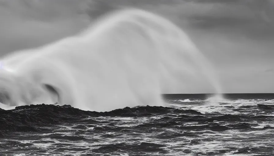 Image similar to photograph of a big incoming wave at brighton pier, dramatic, looming, hyperrealistic