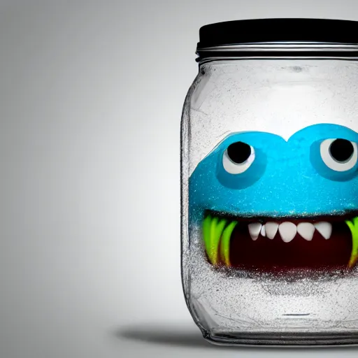 Image similar to Evil monster in a jar, product photography, centered, studio lightning