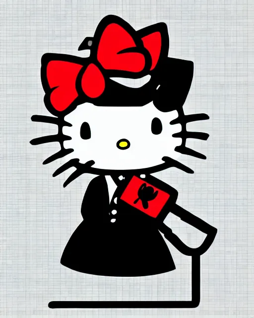 Prompt: anime judge hello kitty holding a gavel, angry eyebrows