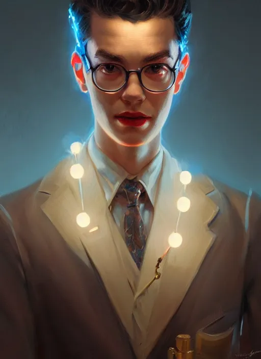 Image similar to portrait of dilton doiley, 1 9 5 0 s, intricate, elegant, glowing lights, highly detailed, digital painting, artstation, concept art, smooth, sharp focus, illustration, art by wlop, mars ravelo and greg rutkowski