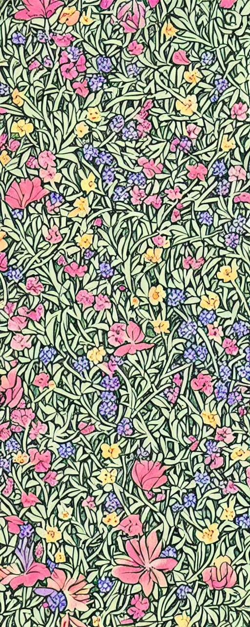 Prompt: spring flowers, happy and beautiful, by jacdraws and william morris