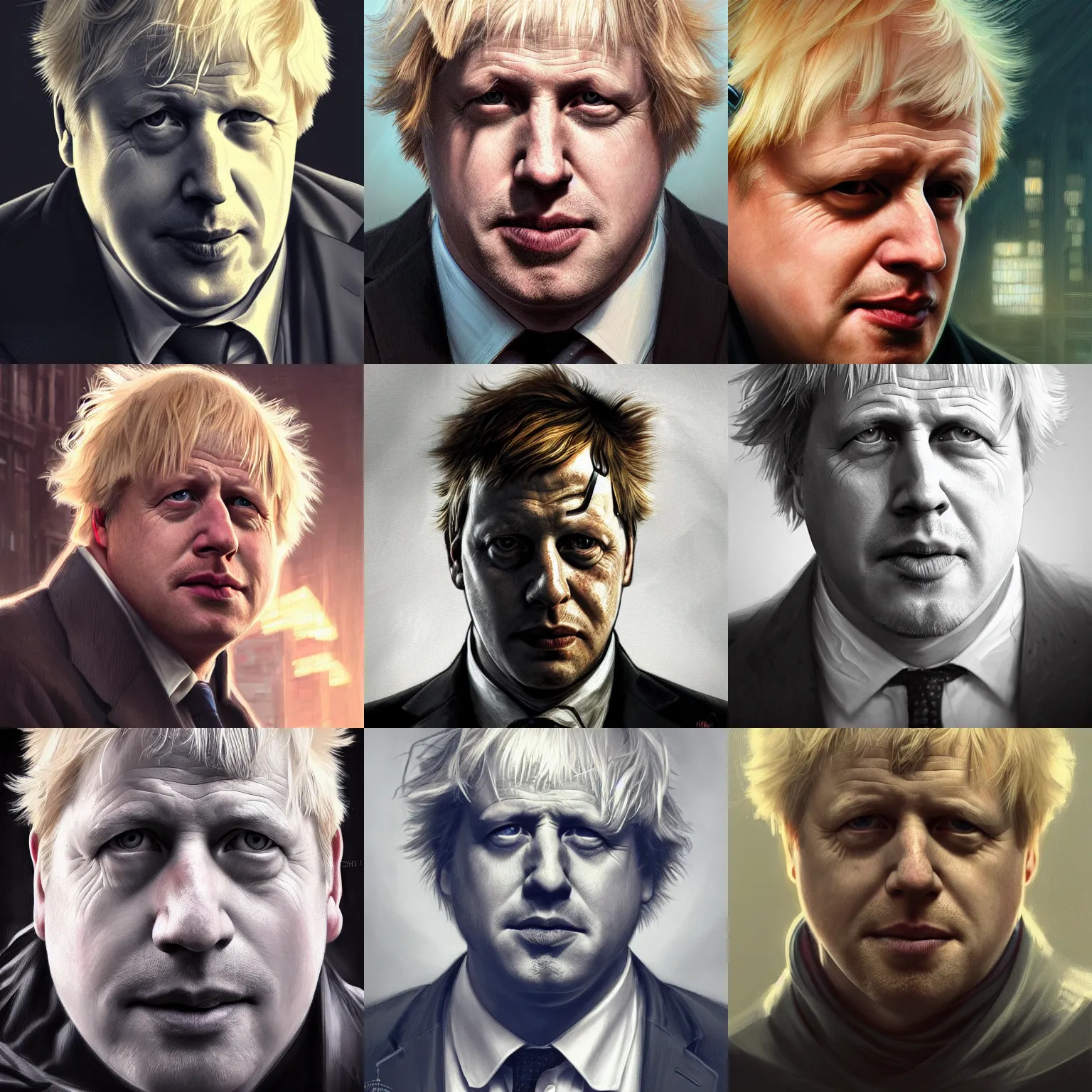 Prompt: boris johnson ultra realistic illustration, closeup headshot portrait, hacknaut cyberpunk, sci - fi, fantasy, intricate, elegant, highly detailed, digital painting, artstation, concept art, smooth, sharp focus, illustration, art by artgerm and greg rutkowski and alphonse mucha