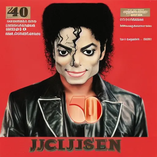 Prompt: 40 year old Michael Jackson 2001 decade album cover