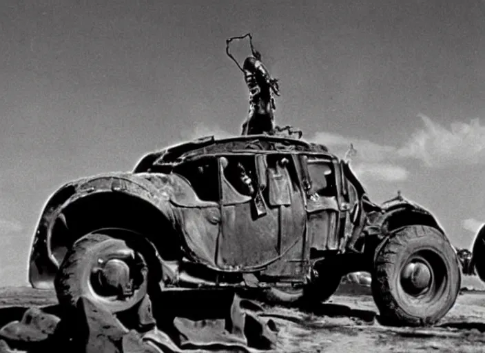 Prompt: scene from the 1949 science fiction film Mad Max