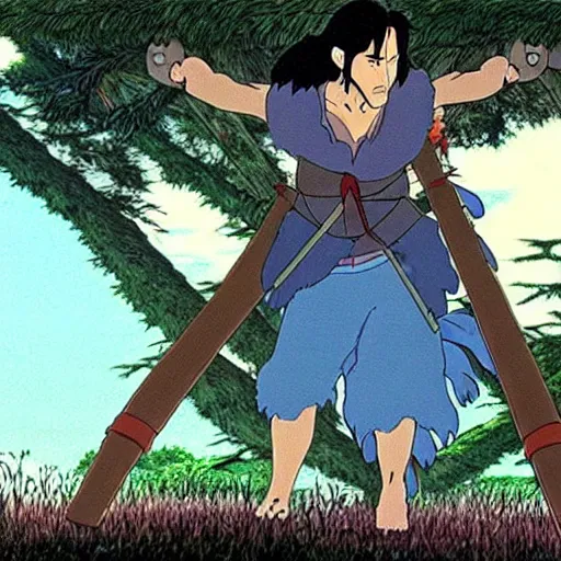 Prompt: a still of keanu reeves in princess mononoke ( 1 9 9 7 ) studio ghibli art style. hayao miyazaki imagination