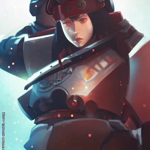 Prompt: Portrait of Sakura Matou. Sister of battle. warhammer 40k setting. Shaded lighting. by Ilya Kuvshinov, Rob Rey, Giuseppe Dangelico Pino. Cinematic. Dark Lighting.