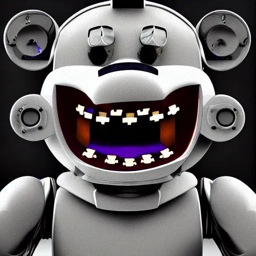 Prompt: a broken animatronic in a part of service room fnaf style photo - realistic digital art