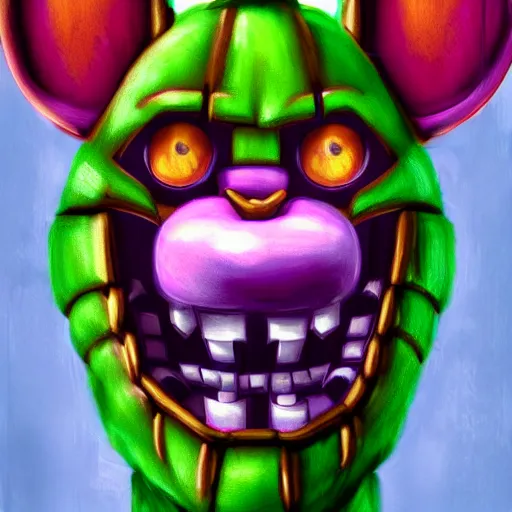 Image similar to portrait of spring trap from fnaf, realistic painting, high definition, digital art, matte painting, very detailed, realistic