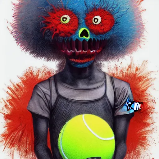 Image similar to a tennis ball monster, digital art, fantasy, magic, trending on artstation, ultra detailed, professional illustration by Basil Gogos