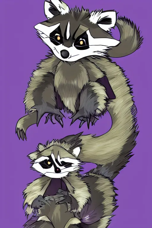 Image similar to purple stelar raccoon in the style of Yoshitaka Amano