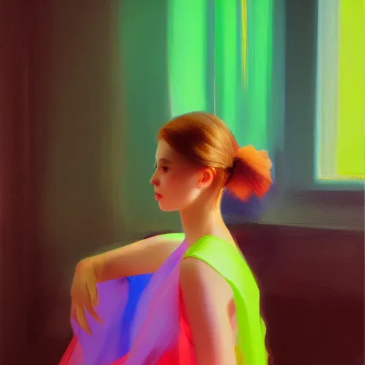 Image similar to yanjun cheng portrait of a beautiful princes, neon dress