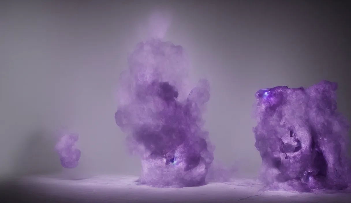 Prompt: artwork by pierre huyghe and paul thek with wax melting, purple smoke, ultra realistic, depth, beautiful lighting, sigma, 8 k, 3 5 mm, f / 3 2