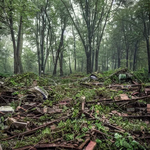 Prompt: photo of an overgrown Moscow in ruins