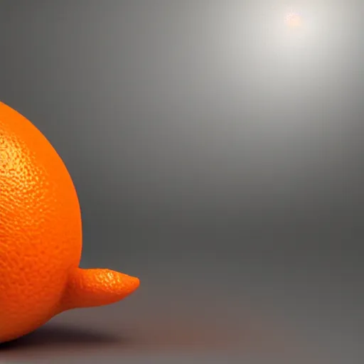 Prompt: hyper realistic 3 d render of an anthropomorphic orange eating another orange