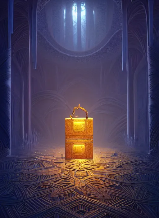 Prompt: symmetry!! a close - up octane render of a cube treasure box of the power of natural elements, magic, intricate ， smooth line, light dust ，, unreal engine, mysterious dark background, warm top light, loish, rhads, ferdinand knab, greg rutkowski, dan mumford, wlop, beeple ，