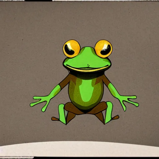 Prompt: frog in brown three. piece suit with pocket watch, concept art style