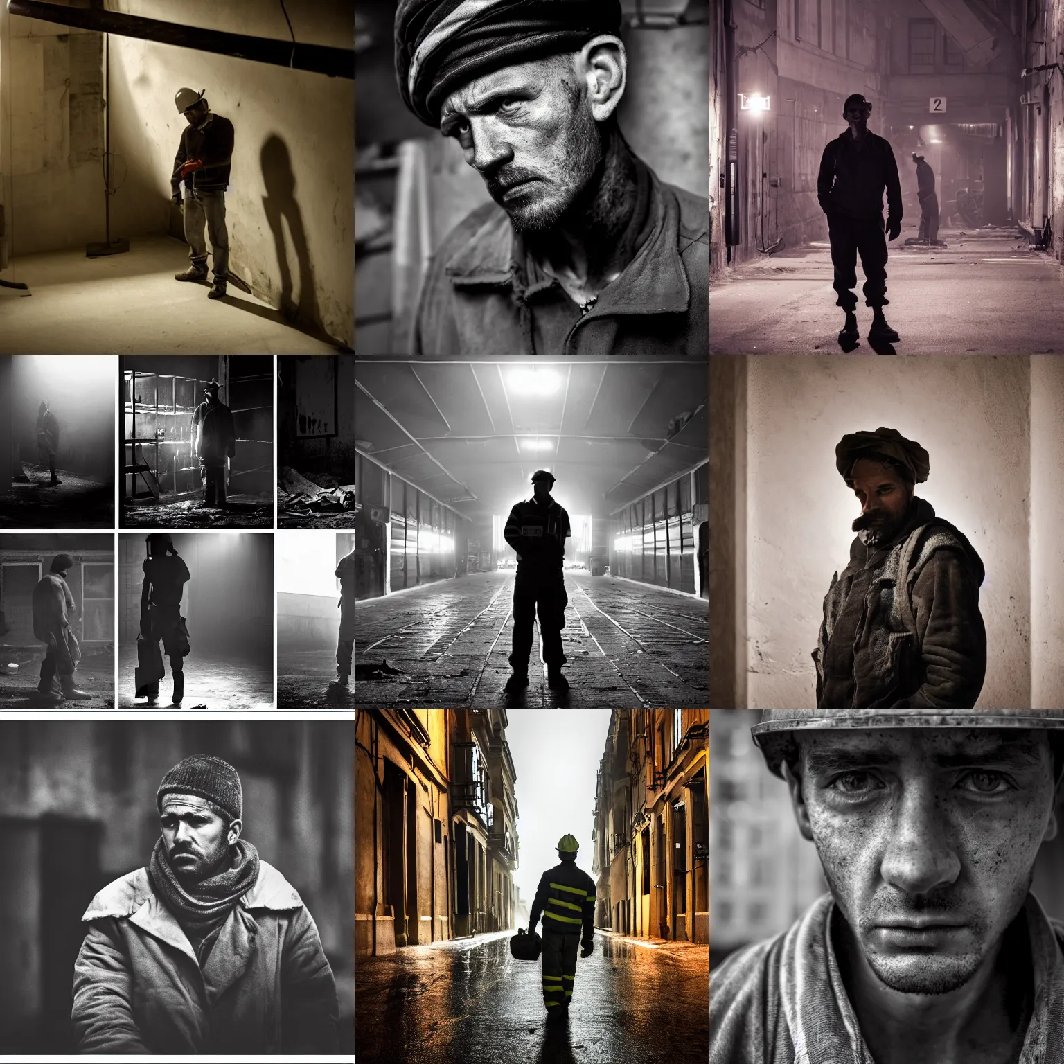 Image similar to a dramatic portrait of worker from europe, cinematic lighting