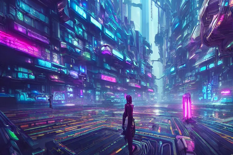 Image similar to a psychedelic cyberpunk city at the edge of existence where intensely creative astral beings live, in the style of wlop, illustration, epic, fantasy, hyper detailed, smooth, unreal engine, sharp focus, ray tracing