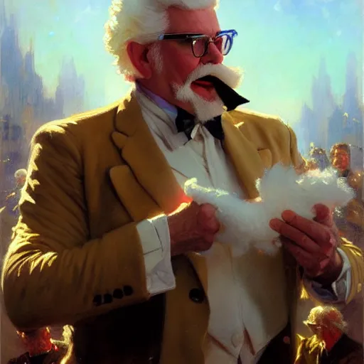 Prompt: colonel sanders destroying mcdonald, highly detailed painting by gaston bussiere, craig mullins, j. c. leyendecker, 8 k