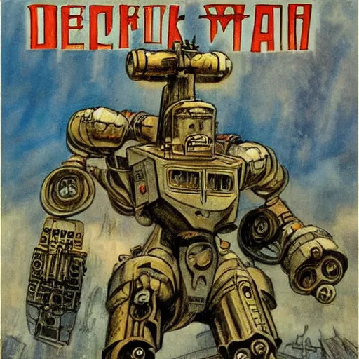 Image similar to wwi deiselpunk soviet mecha propaganda art by james gurney