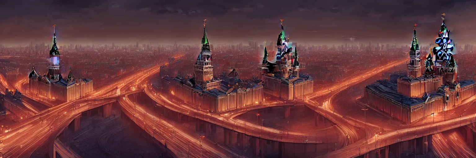 Prompt: a beautiful highly detailed matte painting of a night at Moscow city, by Jose Daniel Cabrera Pena and Leonid Kozienko concept art by Tooth Wuan