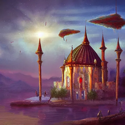 Image similar to a ottoman structure in the sky, fantasy art, intricate