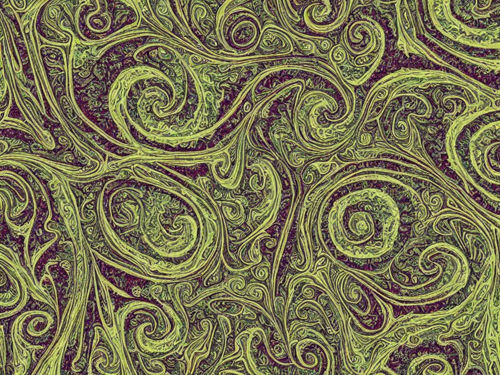 Prompt: 3d fractal swirling maze paisley lichen patterns