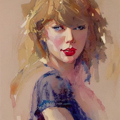 Image similar to romantic painted portrait of taylor swift by bernie fuchs