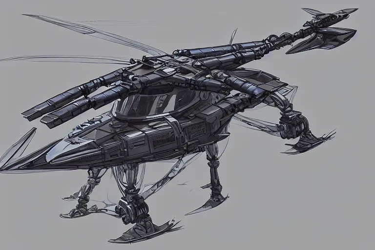 Image similar to concept art of a futuristic helicopter, extremely symmetrical, blueprint schematics, top down view, bottom view, side view, aggressive panels, mecha inspired, apache chopper, railgun turret, robotic, highly detailed, artstation, pinterest, super realistic, octane render