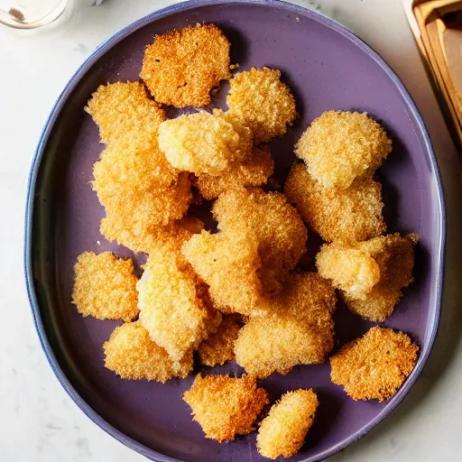 Prompt: a bag of frozen breaded scampi with maerl spilling out