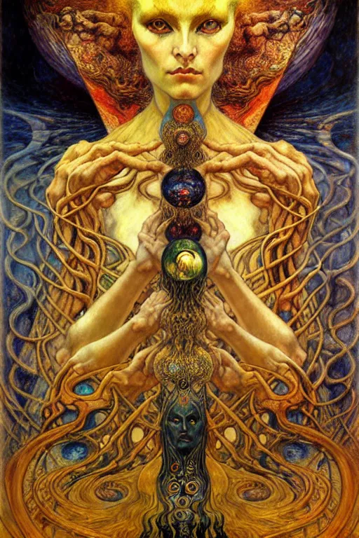 Image similar to Divine Chaos Engine by Karol Bak, Jean Delville, William Blake, Gustav Klimt, and Vincent Van Gogh, symbolist, visionary