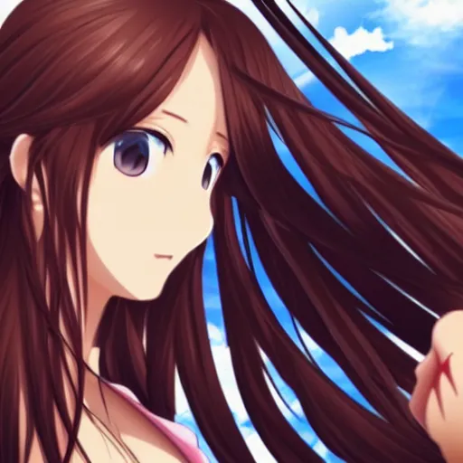 Prompt: a very beautiful young yuuki asuna taking a selfie on 9 / 1 1, full body, long wavy hair, sky blue eyes, full round face, bikini, miniskirt,, cinematic wallpaper