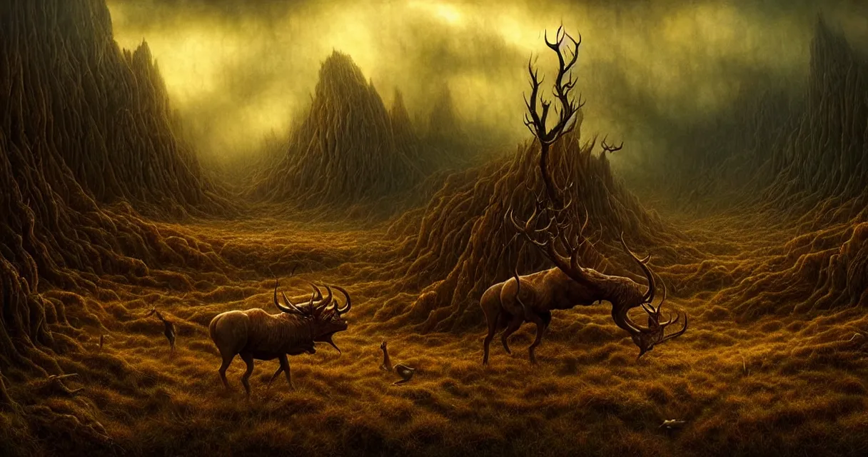 Image similar to epic professional digital art of startling hungry landscape, faint golden moody atmospheric lighting, painted, intricate, detailed, detailed, foreboding, by leesha hannigan, wayne haag, reyna rochin, ignacio fernandez rios, mark ryden, iris van herpen,, epic, stunning, gorgeous, much wow, cinematic, masterpiece.