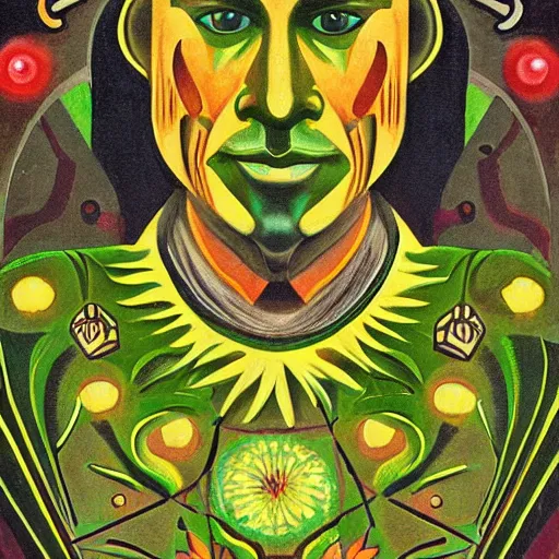 Prompt: the green man, futurism