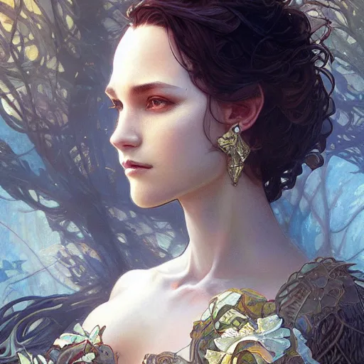 Image similar to transcendental creature, D&D, fantasy, intricate, elegant, highly detailed, digital painting, artstation, concept art, smooth, sharp focus, illustration, art by artgerm and greg rutkowski and alphonse mucha