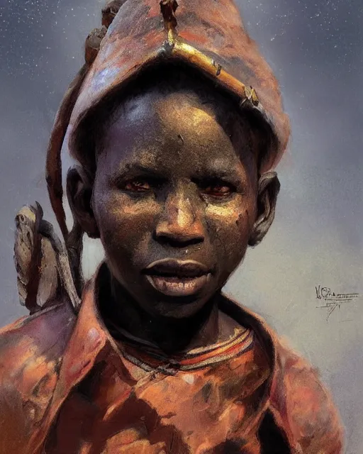 Prompt: portrait of an african boy with a wodden mask, dramatic lighting concept art by craig mullins and ruan jia and raphael lacoste, trending on artstation,